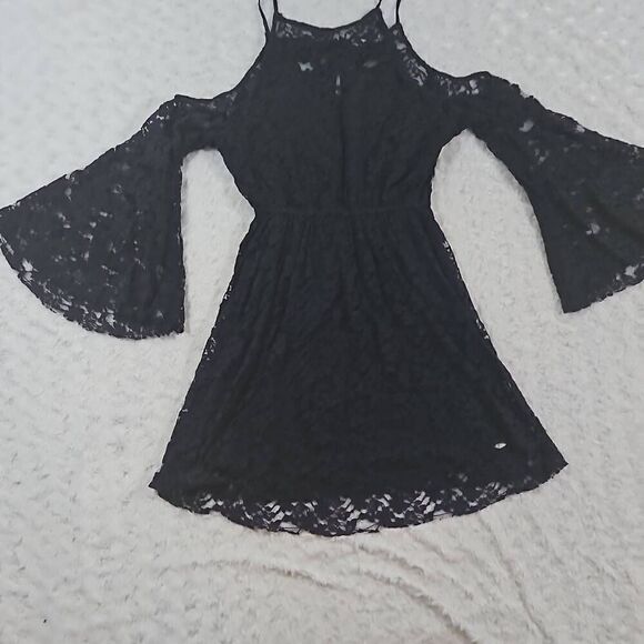 Abercrombie and Fitch Womens Medium Bell Sleeve Lace Blue Cold Shoulder Dress - Picture 1 of 8
